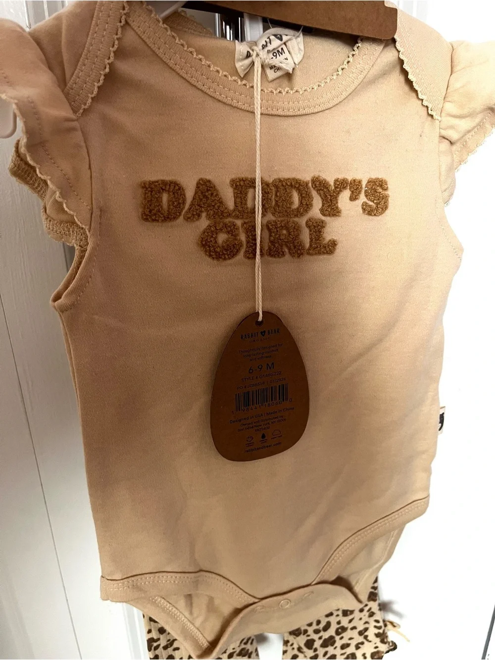 Daddy's Girl Beige Ruffle One-Piece Bodysuit with Leopard Pants